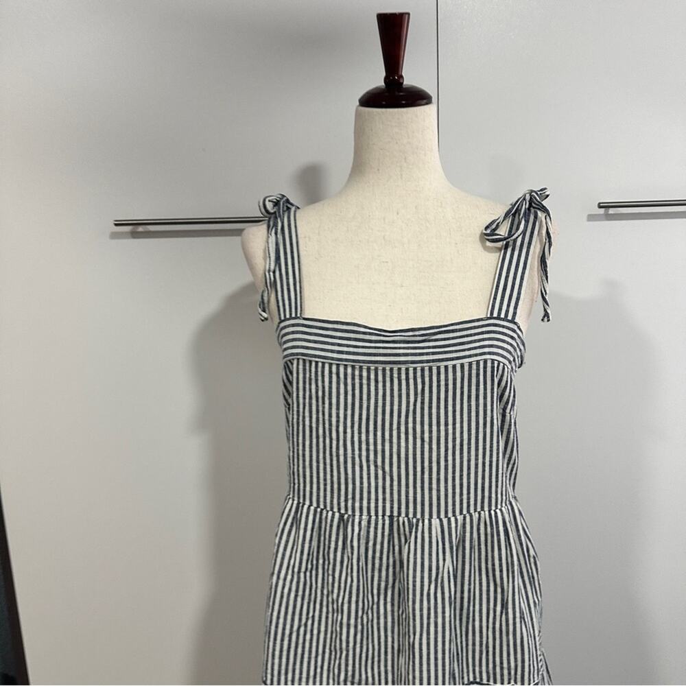 Flower &Feather Coastal Stripe Tie Shoulder Midi Dress Size L Resort Cottagecore - Picture 9 of 16